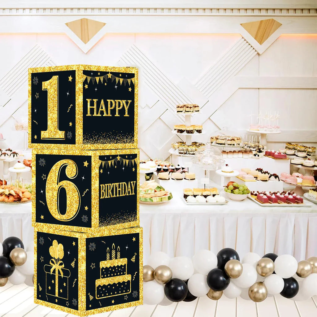 Caja de cumpleaños en blanco y dorado para 18 o 30 cumpleaños, decoraciones de fiesta para el hogar, caja de cumpleaños, suministros para fiestas de baby shower