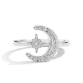MINTYBOX 0.242CTW Estrella Luna S925 Anillos de plata esterlina con moissanita para mujer, anillo de diamante de laboratorio chapado en oro de 18 quilates, joyería de boda, regalo