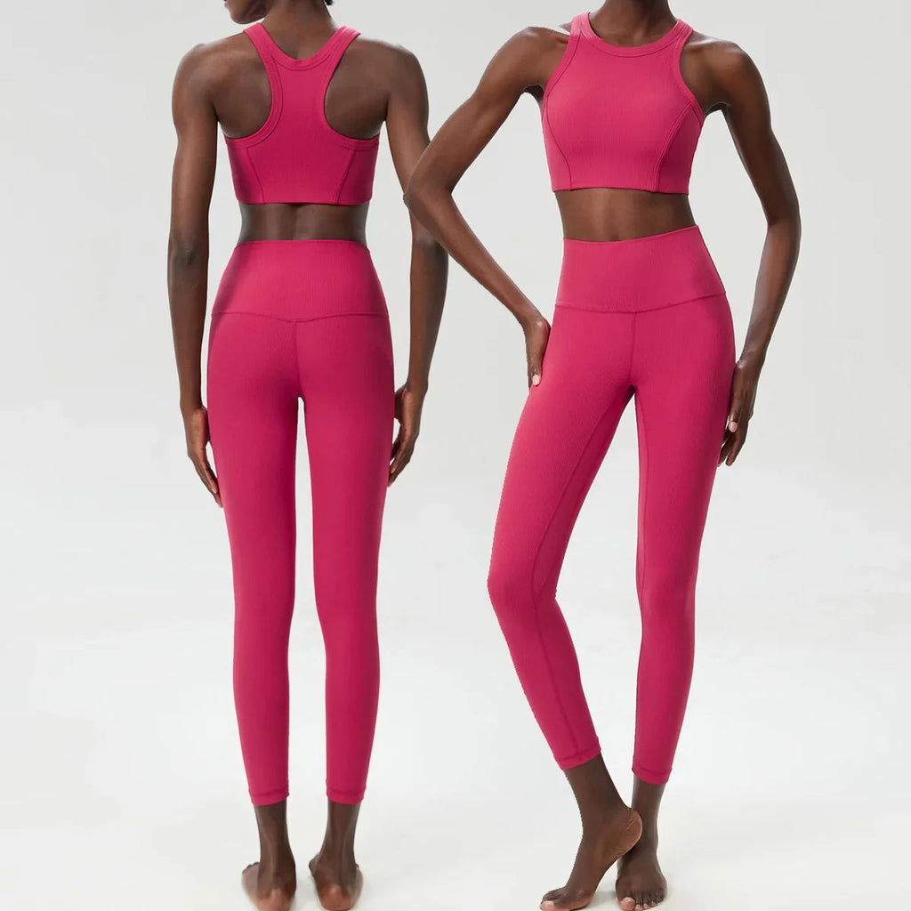 Yoga Set 2 Pieces Women's High Waisted Leggings Sports Vest Exercise Clothing Workout Outfits Fitness Sportswear Gym Tracksuit