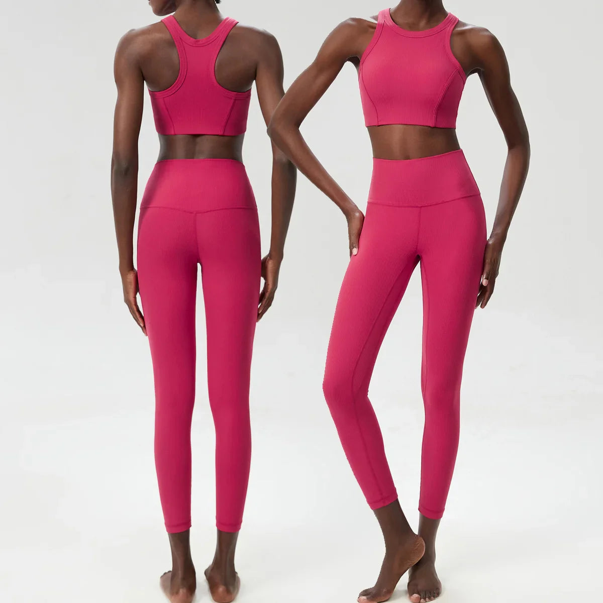 Yoga Set 2 Pieces Women's High Waisted Leggings Sports Vest Exercise Clothing Workout Outfits Fitness Sportswear Gym Tracksuit