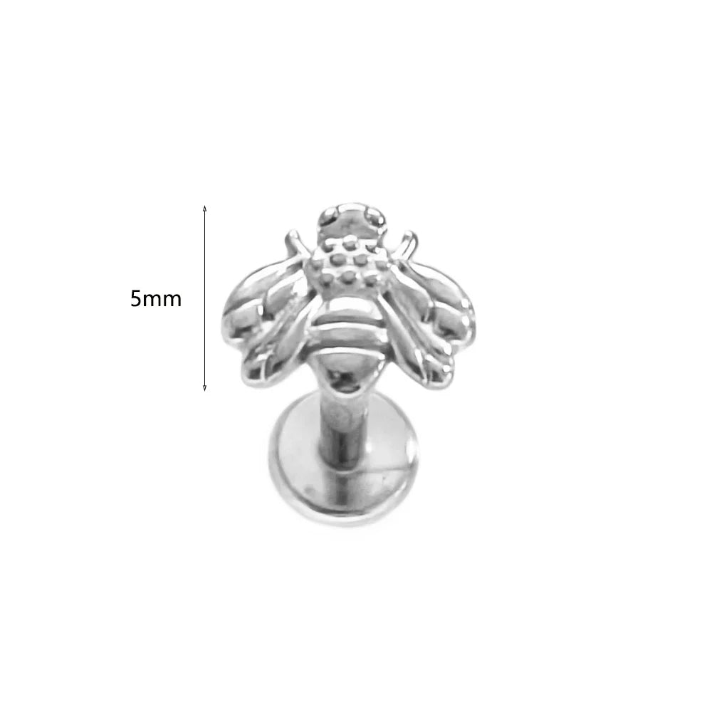 Lightning Internal Thread Labret Piercing Crown Bee Flowers Cartilage Earring Tragus Conch 316L Stainlesss Steel Body Jewelry