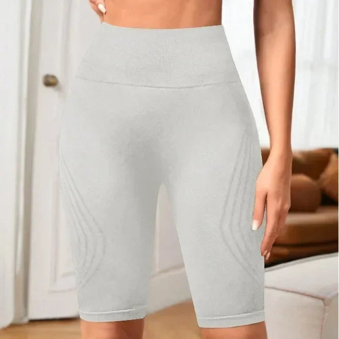 Pantalones cortos de yoga sin costuras para mujer, de cintura alta, a rayas, ajustados, pantalones cortos sexy para levantar glúteos, para gimnasio, de entrenamiento, de alta elasticidad, tipo capri
