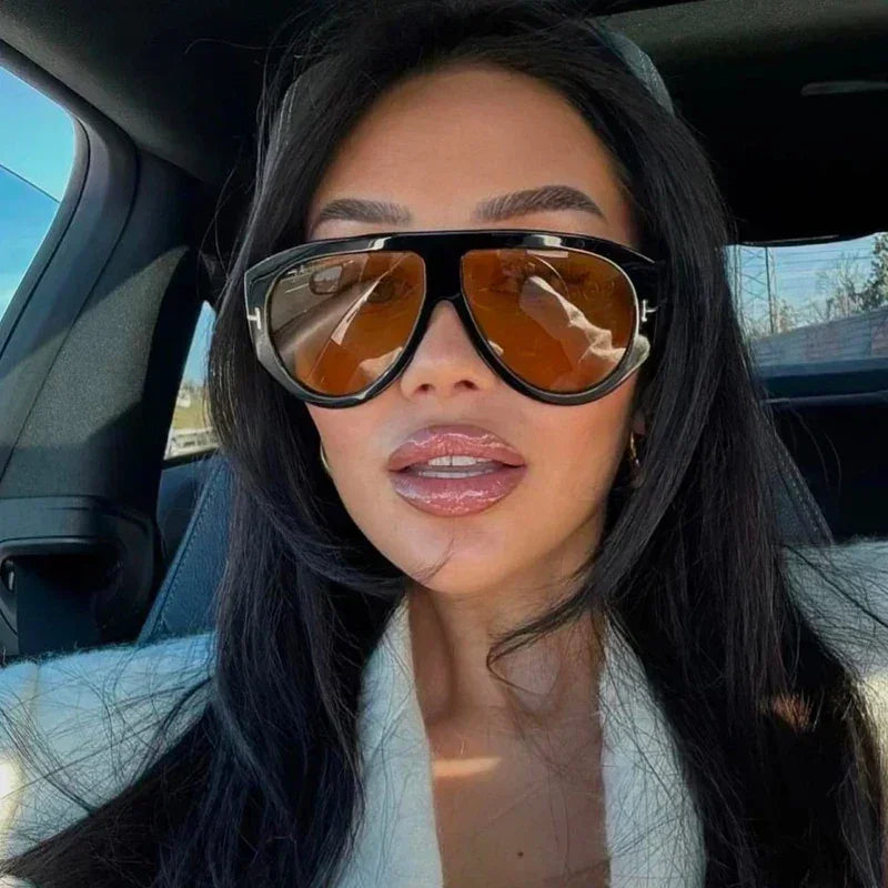 2024 Nuevas gafas de sol piloto de montura grande color marrón para mujer y hombre, marca T, para exteriores, gafas de sol para mujer, regalo Oculos De Sol
