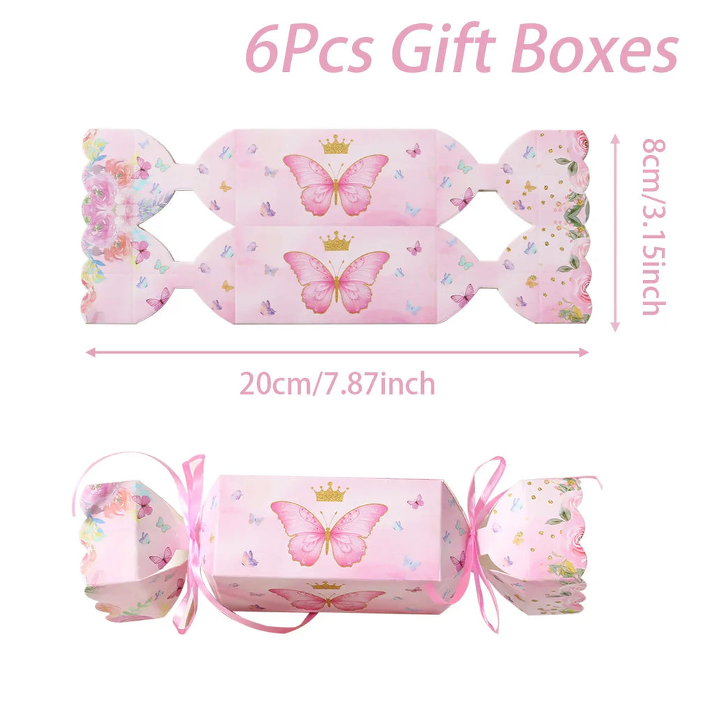 Caja de dulces de mariposa de 6 piezas con cinta, caja de regalo, decoración de fiesta de cumpleaños de mariposa, suministros de fiesta de boda para baby shower de niños