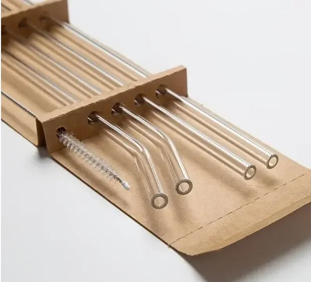 Juego de 5 Pajitas de Cristal Resistente al Calor con Cepillo de Limpieza | Pajitas Reutilizables para Batidos, Té y Café