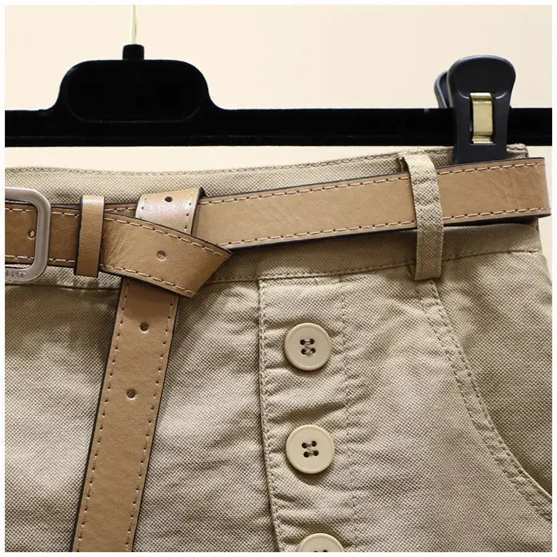 Pantalones cortos casuales de algodón para mujer, ropa de verano, nuevos pantalones versátiles de moda finos con forma de A, pantalones cortos de cintura elástica con falda para mujer