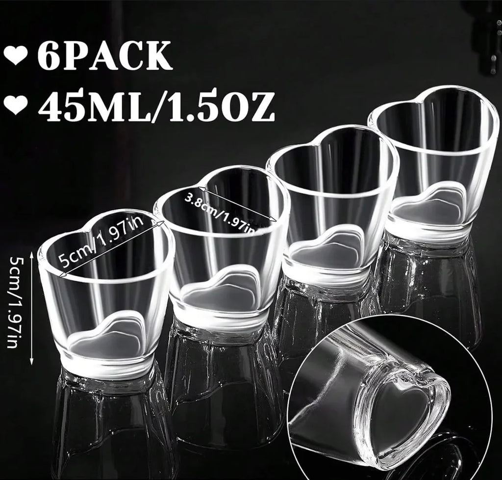 6Pcs Heart Shaped Shot Acrylic Material Set Mini Shot Glasses Tequila Heart Cup For Whiskey Party