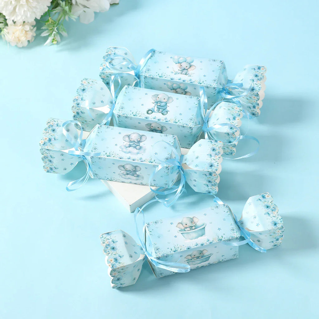 Caja de dulces de elefante bebé, caja de regalo, caja de souvenirs, decoración de fiesta de cumpleaños, suministros para fiesta de cumpleaños de niños y niñas, decoración para baby shower