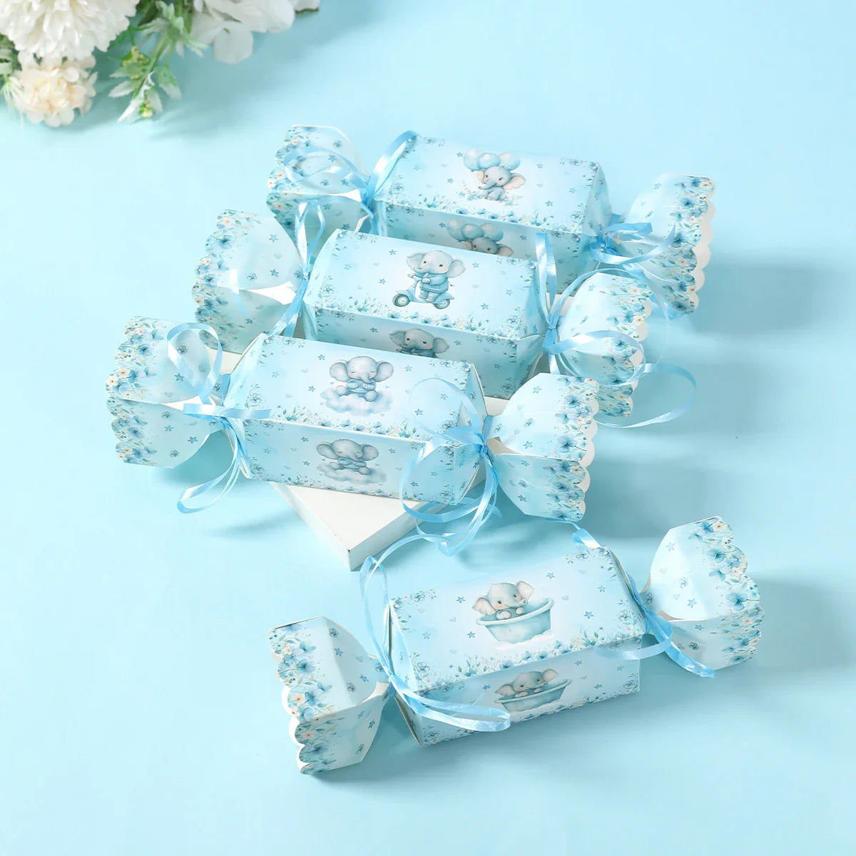 Caja de dulces de elefante bebé, caja de regalo, caja de souvenirs, decoración de fiesta de cumpleaños, suministros para fiesta de cumpleaños de niños y niñas, decoración para baby shower