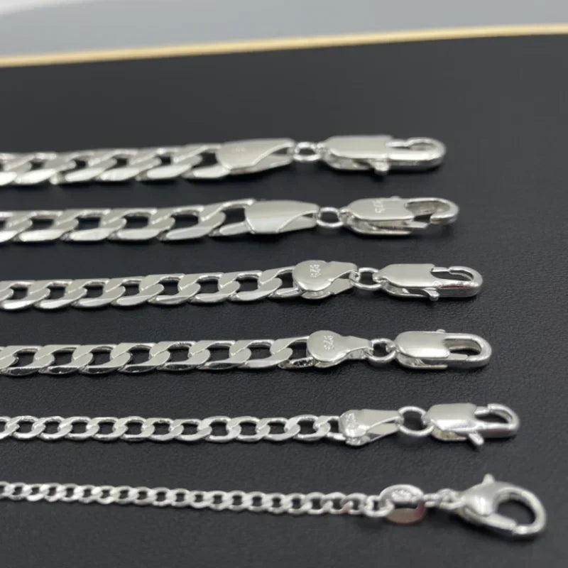 Collar de Plata Esterlina 925 para Hombre 2/4/6/8/10/12MM 40-75cm Cadena Rostro Collar Cierre de Langosta Joyería de Compromiso Regalos para Hombres y Mujeres
