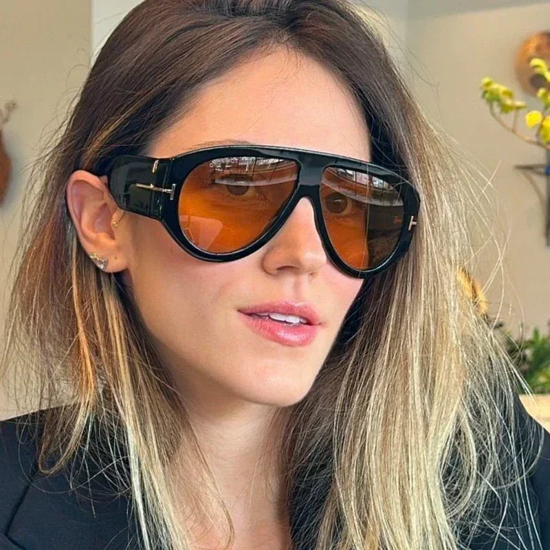 2024 Nuevas gafas de sol piloto de montura grande color marrón para mujer y hombre, marca T, para exteriores, gafas de sol para mujer, regalo Oculos De Sol