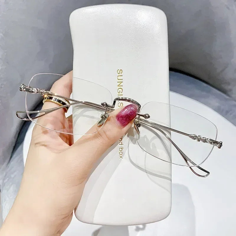 Gafas de miopía fotocromáticas de nueva moda, sin montura, cuadradas, vintage, para mujer y hombre, gafas de sol con protección UV antiluz azul, dioptrías ópticas