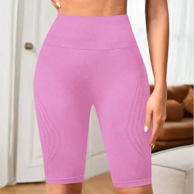 Pantalones cortos de yoga sin costuras para mujer, de cintura alta, a rayas, ajustados, pantalones cortos sexy para levantar glúteos, para gimnasio, de entrenamiento, de alta elasticidad, tipo capri