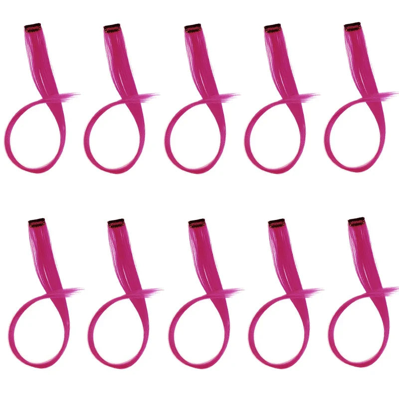 10 extensiones de pelo sintético liso largo de 22 pulgadas, con clip, mechas de colores para fiestas, postizos para mujeres, niñas y niñas