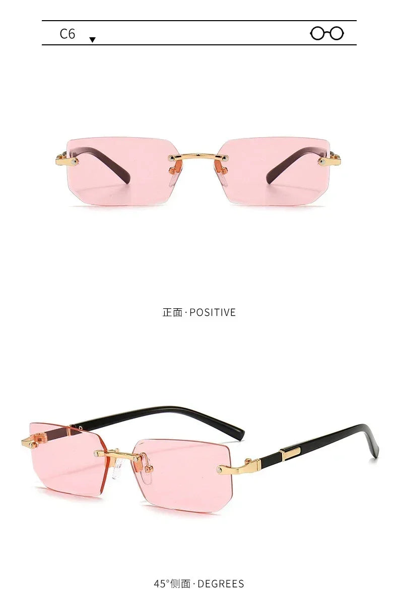 Gafas de sol sin montura rectangulares, a la moda, populares para mujeres y hombres, tonos pequeños cuadrados, gafas de sol para mujer y hombre, para viajes de verano