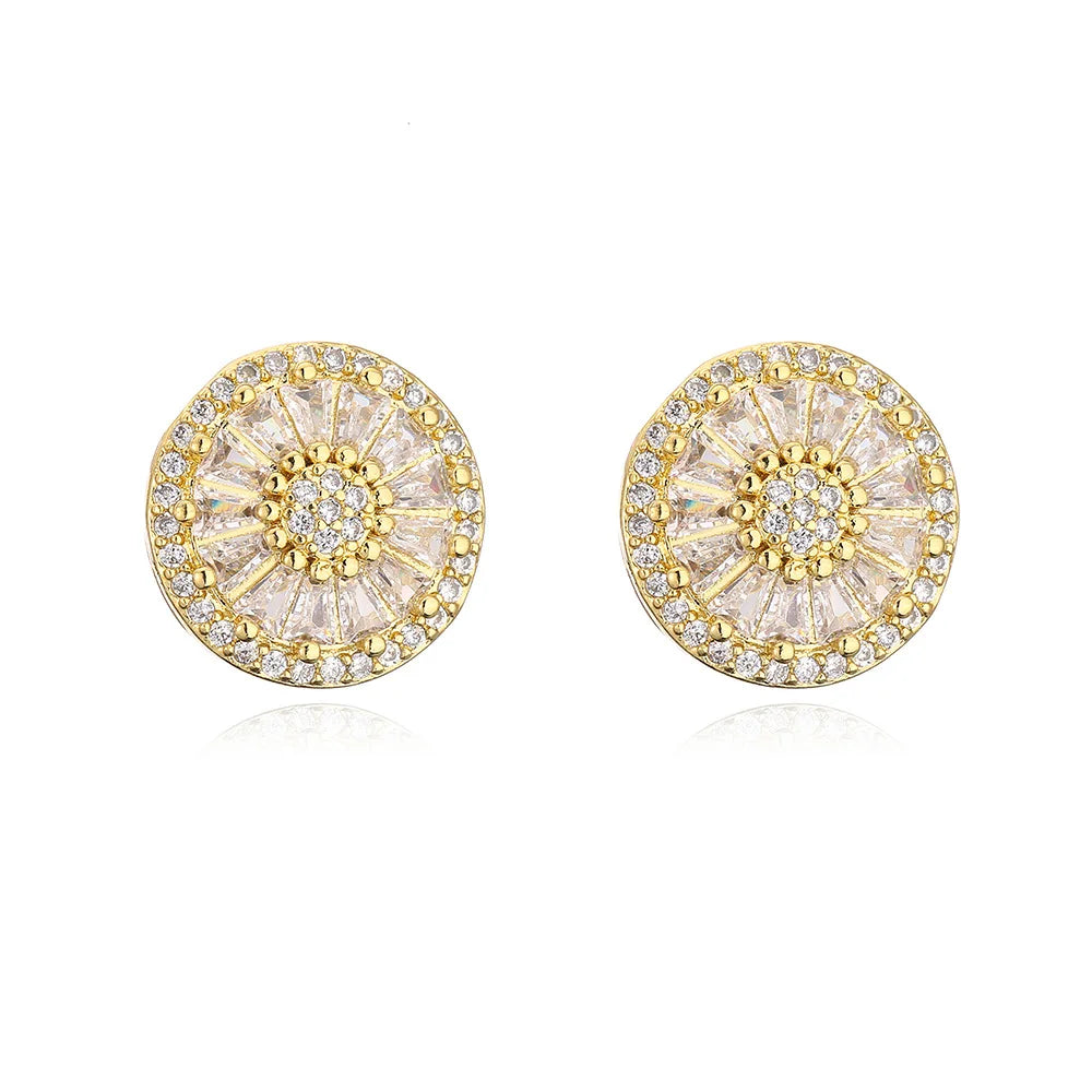NEWBUY Luxury AAA Cubic Zirconia Pave Setting Copper Jewelry Gold Color Round Stud Earrings For Women Girl