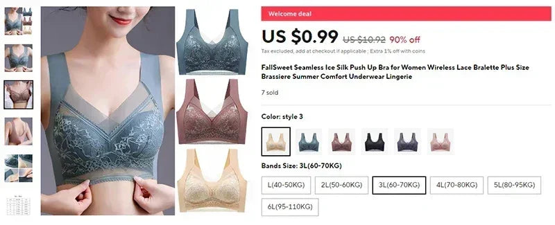 FallSweet sujetador de encaje sin costuras de 3 piezas para mujer, sujetador push up de seda helada sin aros, bralette, brassiere, lencería femenina, ropa interior