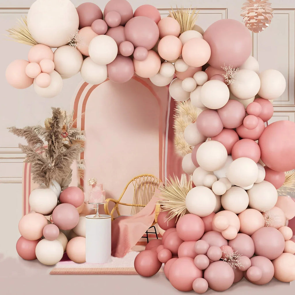 Kit de arco de guirnalda de globos de macaron pastel rosa retro para decoración de fiesta de cumpleaños de boda, cadena de globos de oro rosa para baby shower de niñas
