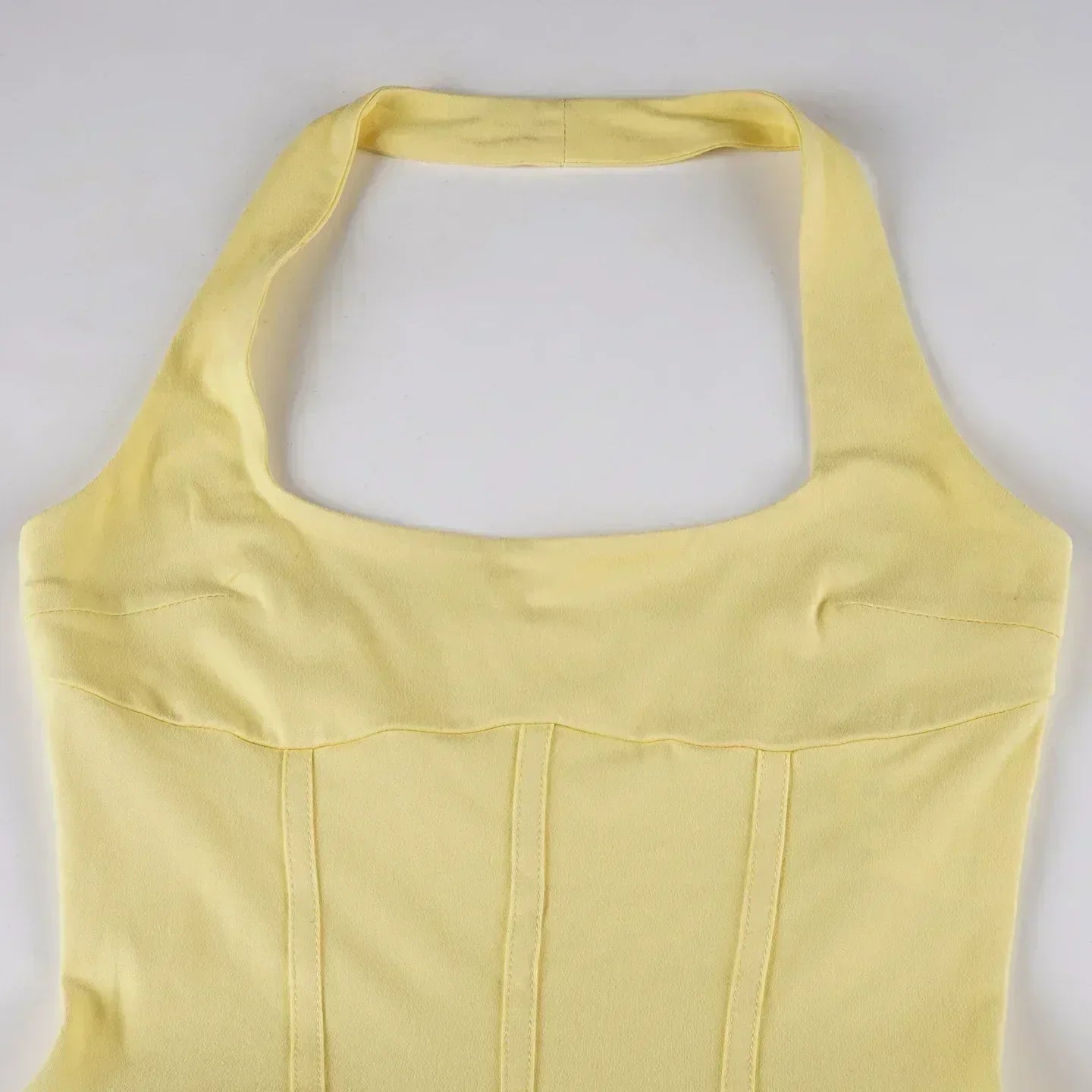 Tornova - Minivestido halter de vacaciones para mujer, sólido, cintura alta, vestido abullonado, empalme con volantes, moda sexy, vestido delgado, nueva colección de verano 2025