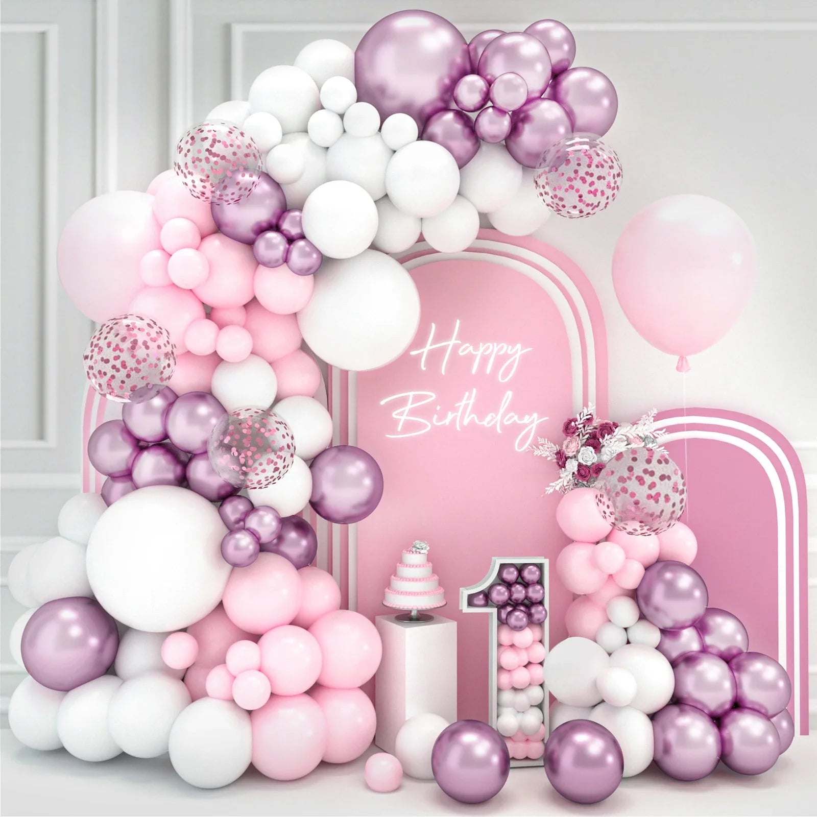 Pink White Balloon Garland Arch Kit Wedding Birthday Party Decorarion Kids Girl Baby Shower Party Supplies Confetti Latex Ballon