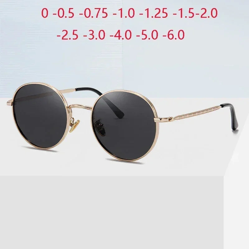 Gafas de sol polarizadas redondas Steampunk con prescripción para mujer y hombre UV400 antideslumbrantes para miopía, potencia de 0 a -0.5, -0.75 a -6.0