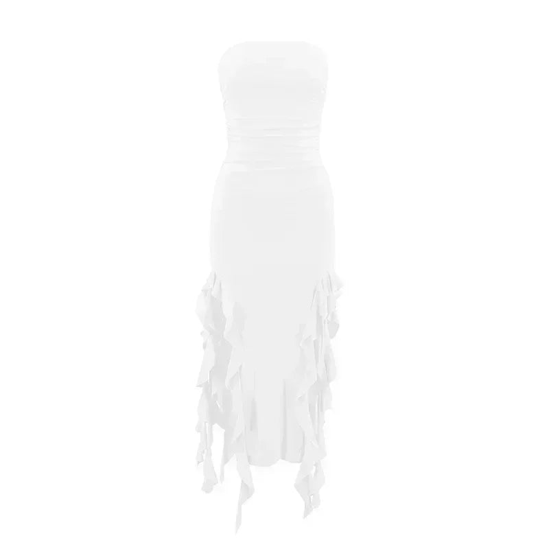 BWQ Vestidos largos para mujer con aberturas, sexy, ajustado, sin mangas, vestido medusa, moda para chicas, vestido maxi de hombros descubiertos para mujer