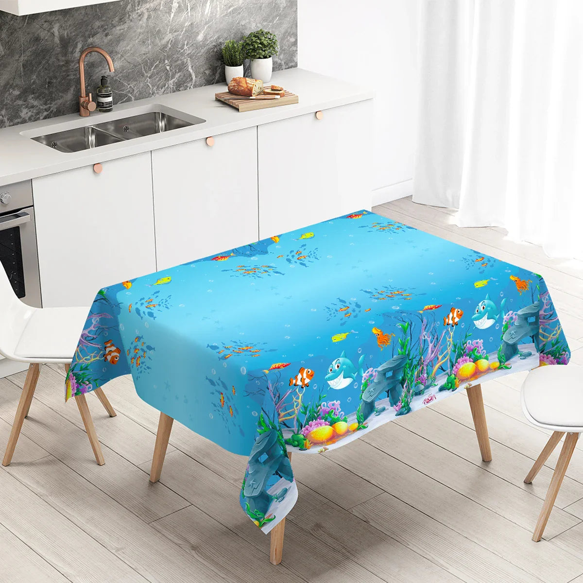 Mantel estampado de organismo marino, decoración de fiesta de cumpleaños bajo el agua, suministros de fiesta de océano, mantel para niños bajo el mar