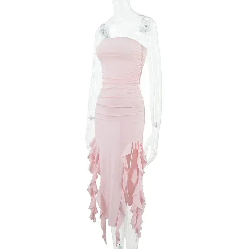 BWQ Vestidos largos para mujer con aberturas, sexy, ajustado, sin mangas, vestido medusa, moda para chicas, vestido maxi de hombros descubiertos para mujer