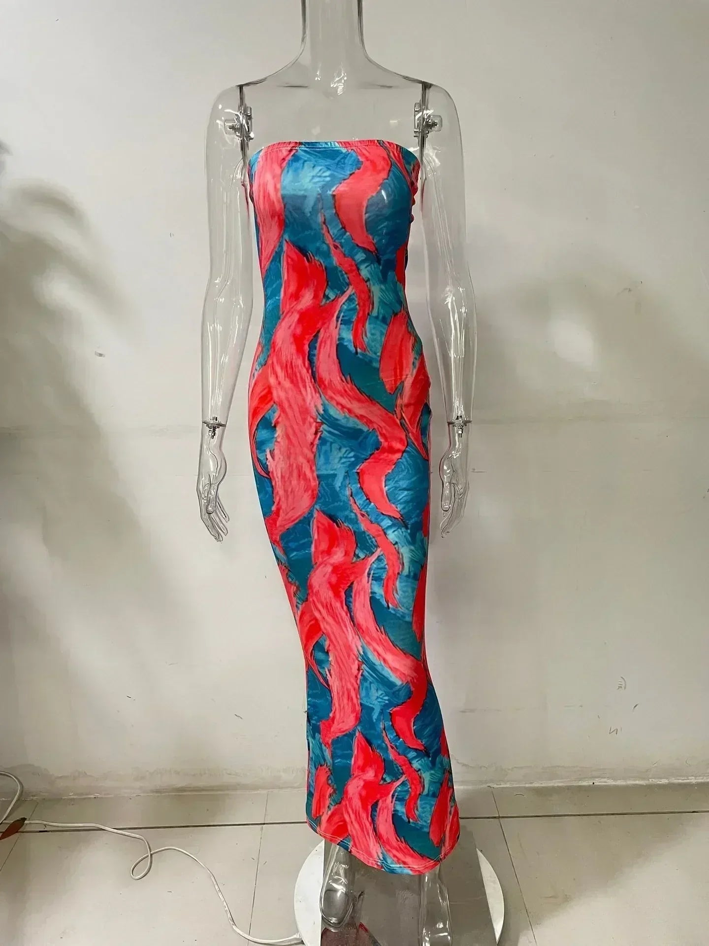 Vestidos de primavera y verano para mujer, con estampado de pecho, sin hombros, vendaje, ajustado, sexy, vestido largo, nueva moda 2023, fiesta, MsChuh