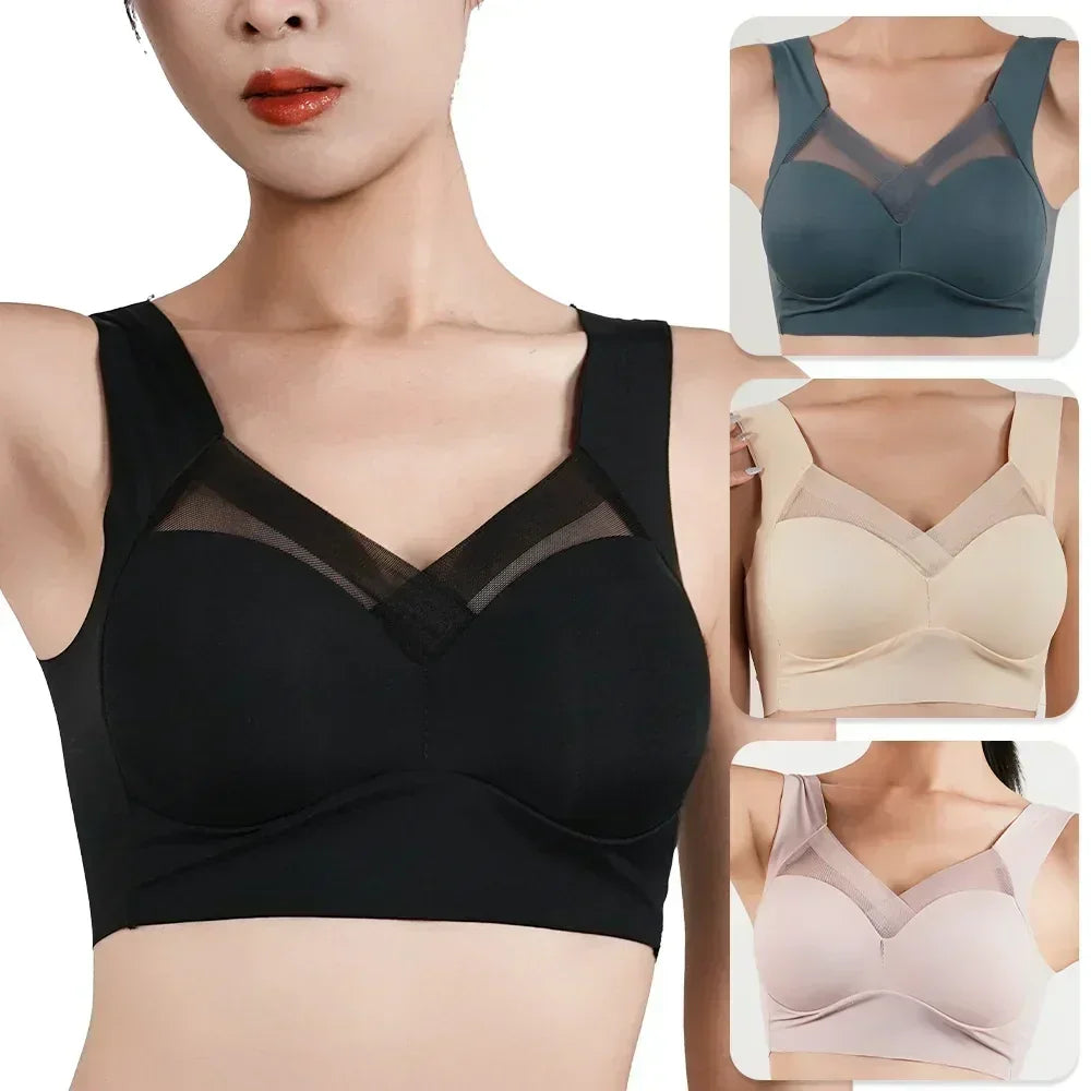 Sujetador Push Up de tirantes para mujer, sin costuras, con relleno, top informal de talla grande, sujetadores de mujer suaves sin aros, XL-6XL, ropa interior de seda helada