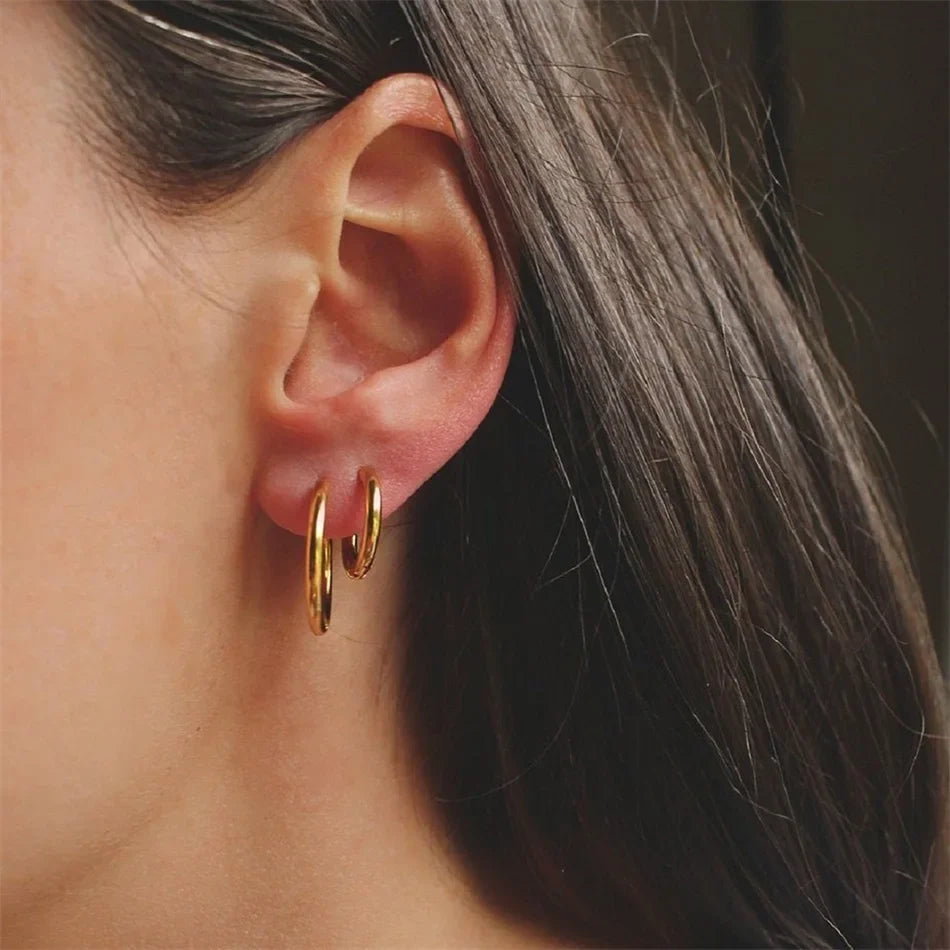 3Pairs Stainless Steel Solid Round Rings Huggies Earrings Set for Women Men Stackable 14K Gold Plated Tiny Ear Cartilage Hoops