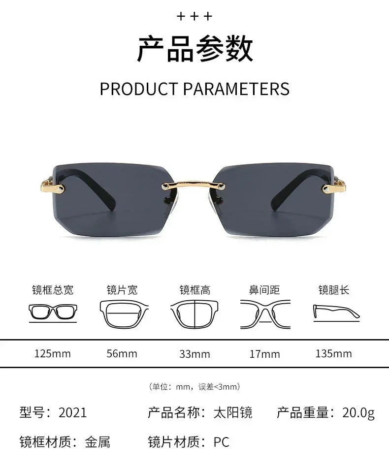 Gafas de sol sin montura rectangulares, a la moda, populares para mujeres y hombres, tonos pequeños cuadrados, gafas de sol para mujer y hombre, para viajes de verano