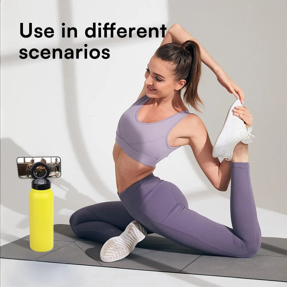 Painted Sports Thermos 24oz Vacuum Flask with Magnetic Phone Rack | Stainless Steel Water Bottle