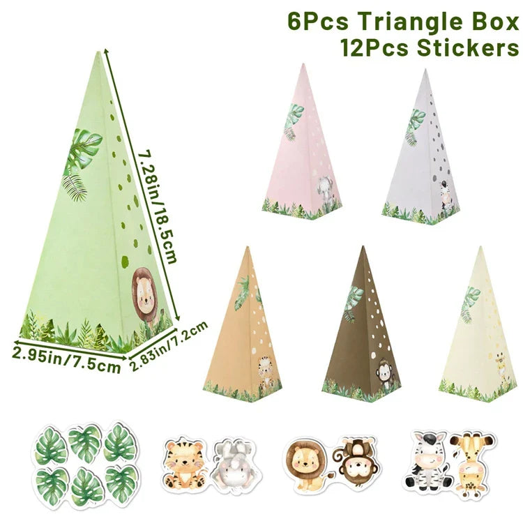 Caja de dulces con animales de la selva, decoración de fiesta de feliz cumpleaños para niños, safari de animales salvajes, decoración de primer cumpleaños para niños, baby shower