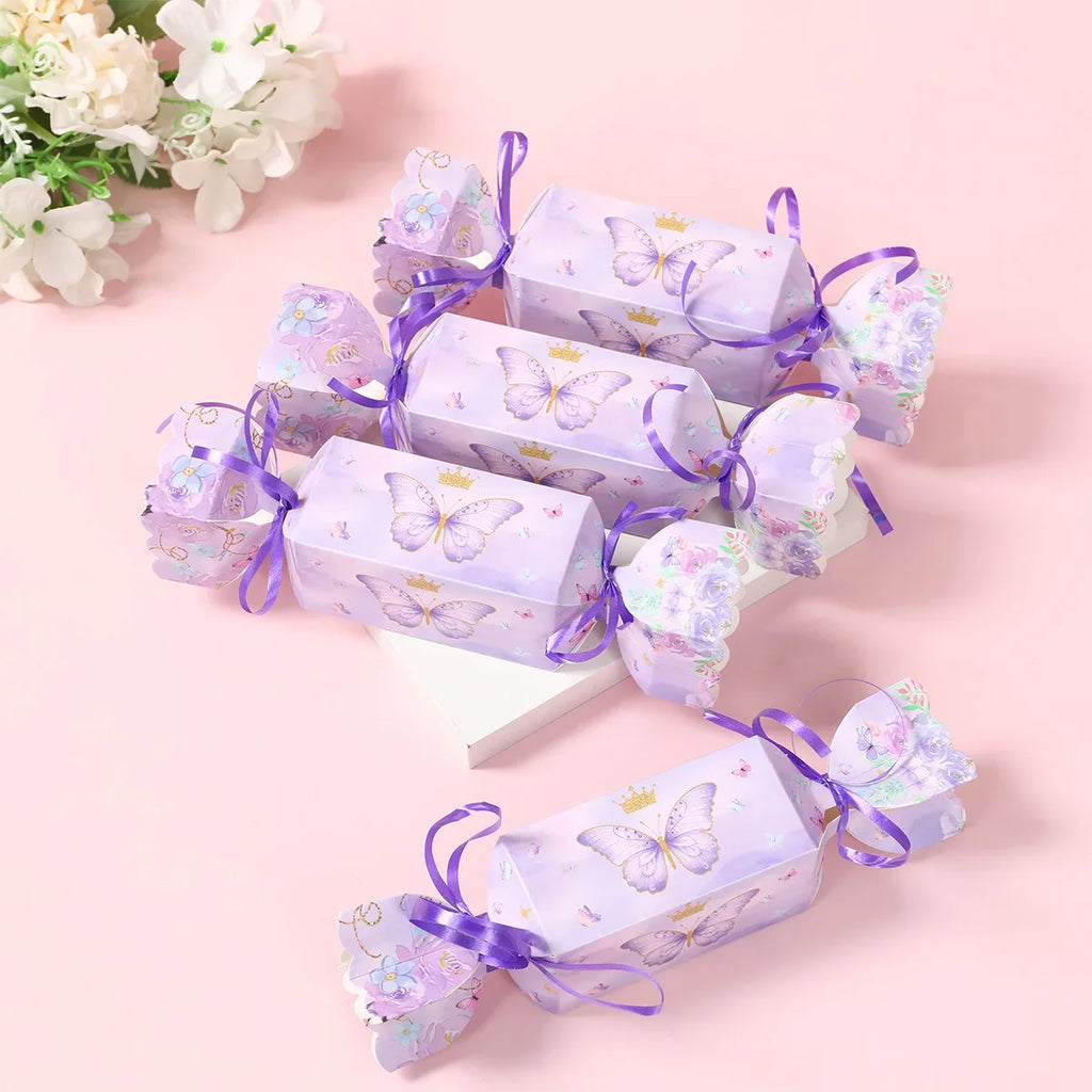 Caja de dulces de mariposa de 6 piezas con cinta, caja de regalo, decoración de fiesta de cumpleaños de mariposa, suministros de fiesta de boda para baby shower de niños