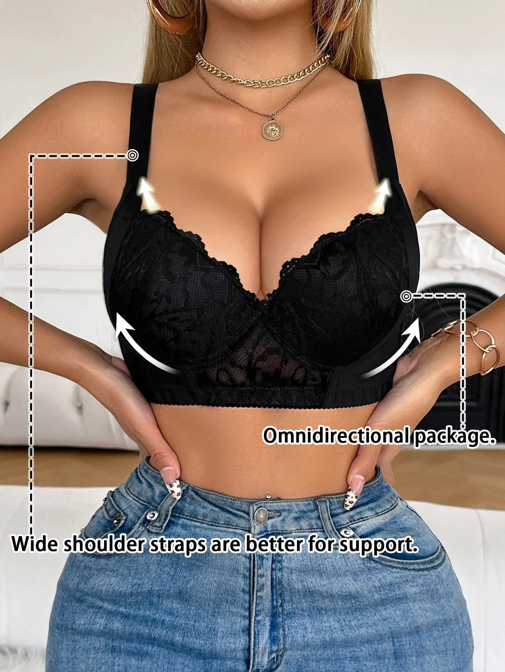 Sujetador Push UP para mujer, con ribete de encaje, copa B C, acolchado, realza el busto, brasier sexy, soporte lateral, función de comodidad