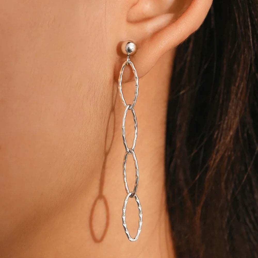 Pendientes de Acero Inoxidable Personalidad Círculo Irregular Largos Moda Sencillez Pendientes Colgantes de Lujo para Mujer Joyería