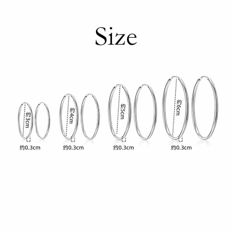 Pendientes de aro de plata de ley 925 de 3MM de grosor y 3/4/5/6CM para mujer, accesorios de joyería de lujo para boda, joyería de tendencia 2024