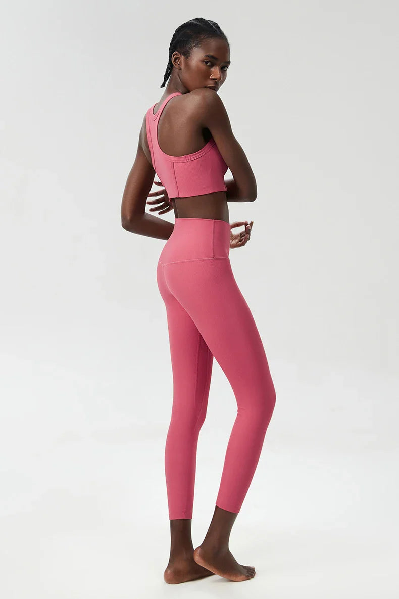 Yoga Set 2 Pieces Women's High Waisted Leggings Sports Vest Exercise Clothing Workout Outfits Fitness Sportswear Gym Tracksuit