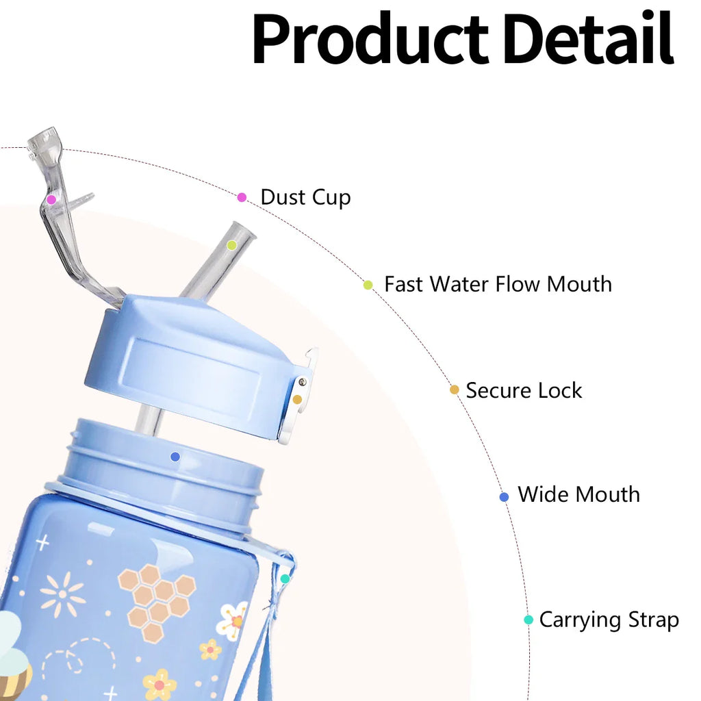 Sweet Honeycomb Bee Pattern Reusable Plastic Water Bottle | Lightweight Leakproof Flip Top Cup for Kids Girls