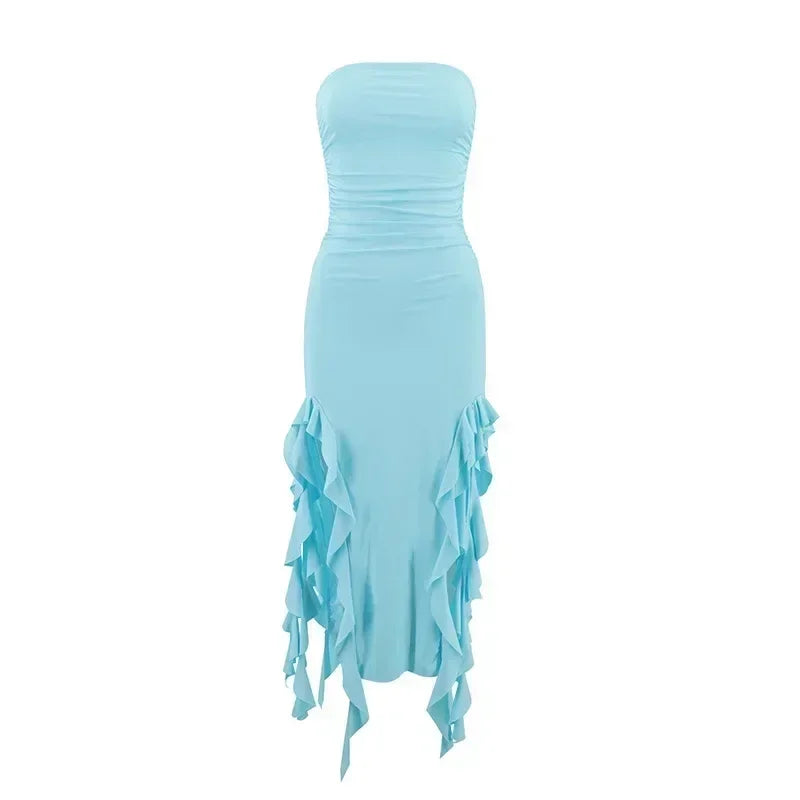 BWQ Vestidos largos para mujer con aberturas, sexy, ajustado, sin mangas, vestido medusa, moda para chicas, vestido maxi de hombros descubiertos para mujer