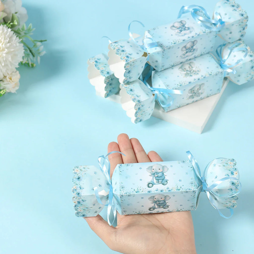 Caja de dulces de elefante bebé, caja de regalo, caja de souvenirs, decoración de fiesta de cumpleaños, suministros para fiesta de cumpleaños de niños y niñas, decoración para baby shower