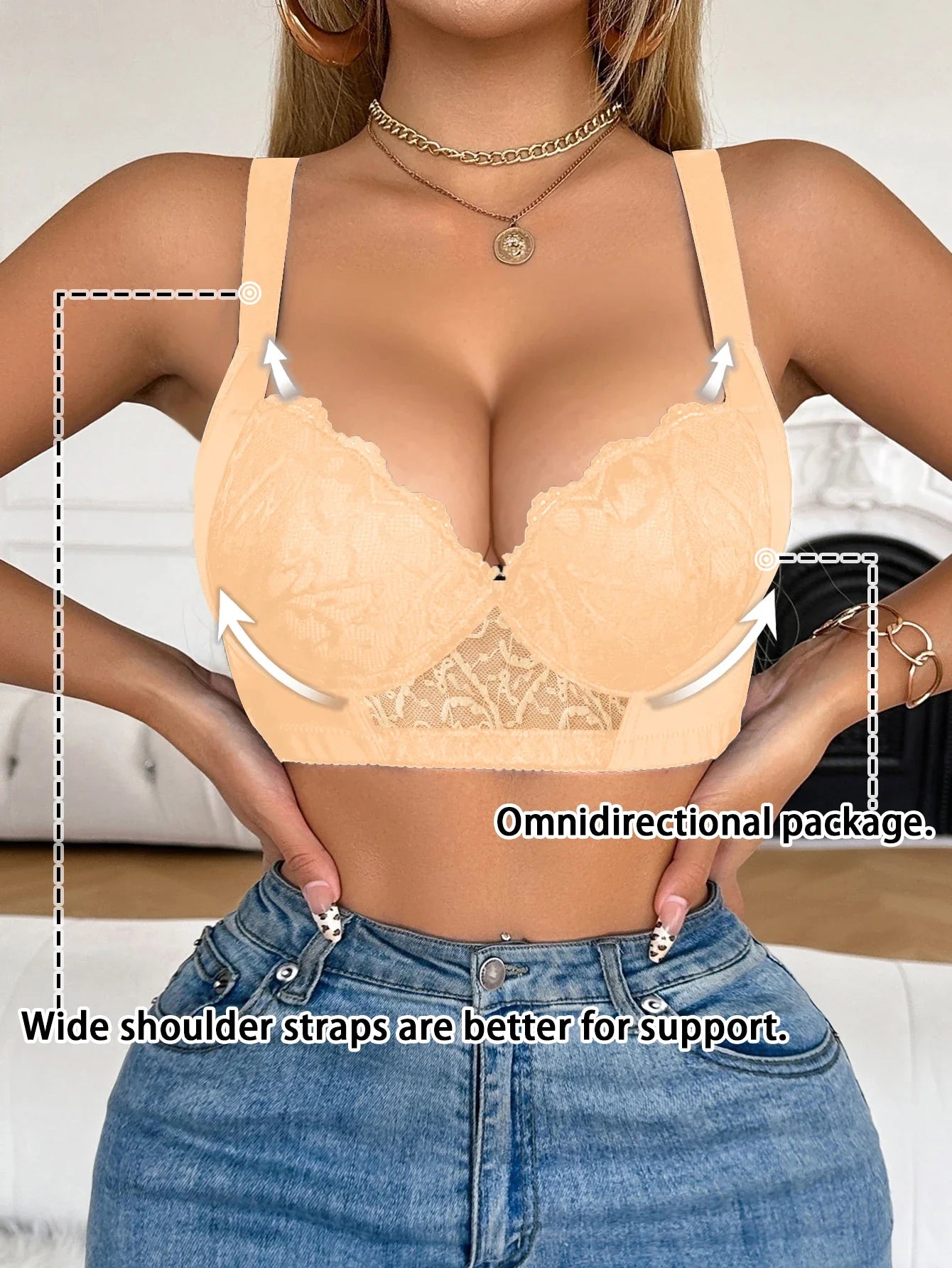 Sujetador Push UP para mujer, con ribete de encaje, copa B C, acolchado, realza el busto, brasier sexy, soporte lateral, función de comodidad