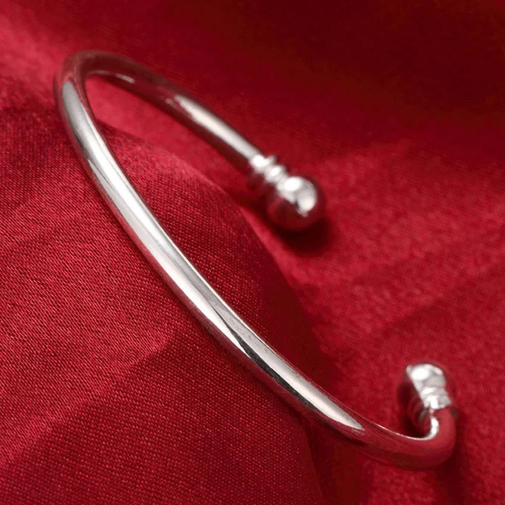 Wholesale Fine 925 Sterling Silver Bangles Bracelet Charms Heart Open for Women Lady Jewelry Adjustment Cuff Wedding Gift