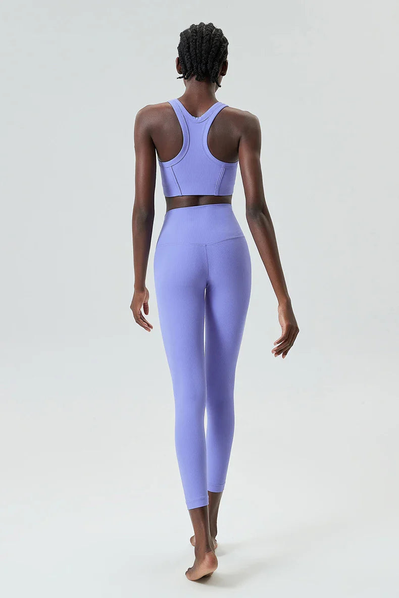 Yoga Set 2 Pieces Women's High Waisted Leggings Sports Vest Exercise Clothing Workout Outfits Fitness Sportswear Gym Tracksuit