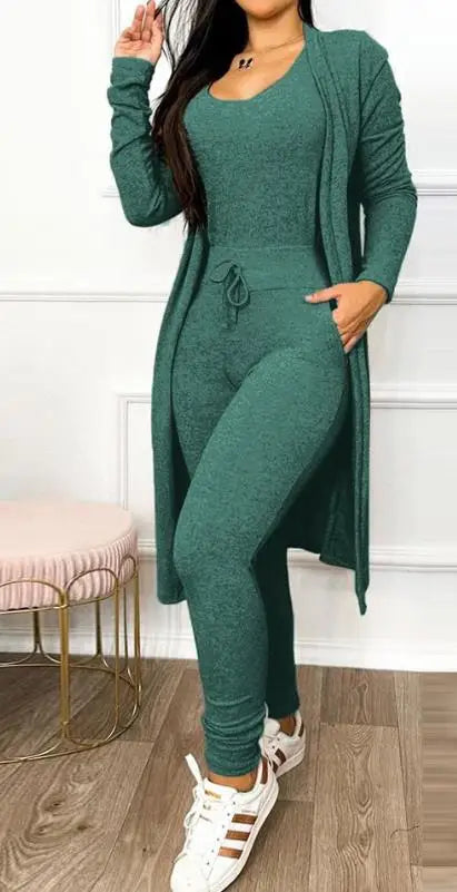 Conjunto de dos piezas para mujer, atuendo primavera 2023, moda con cordón y bolsillos, mono ajustado sin mangas con cuello en U y conjunto de abrigo de manga larga