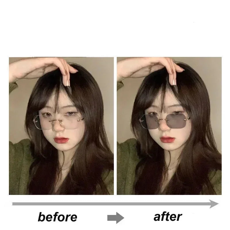 Gafas de miopía fotocromáticas de nueva moda, sin montura, cuadradas, vintage, para mujer y hombre, gafas de sol con protección UV antiluz azul, dioptrías ópticas