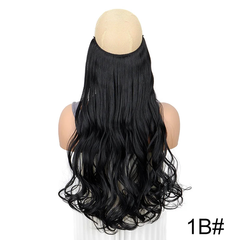 20 Inch Curly Fish Line Hair Extension | One Piece No Clip Synthetic Hair Piece