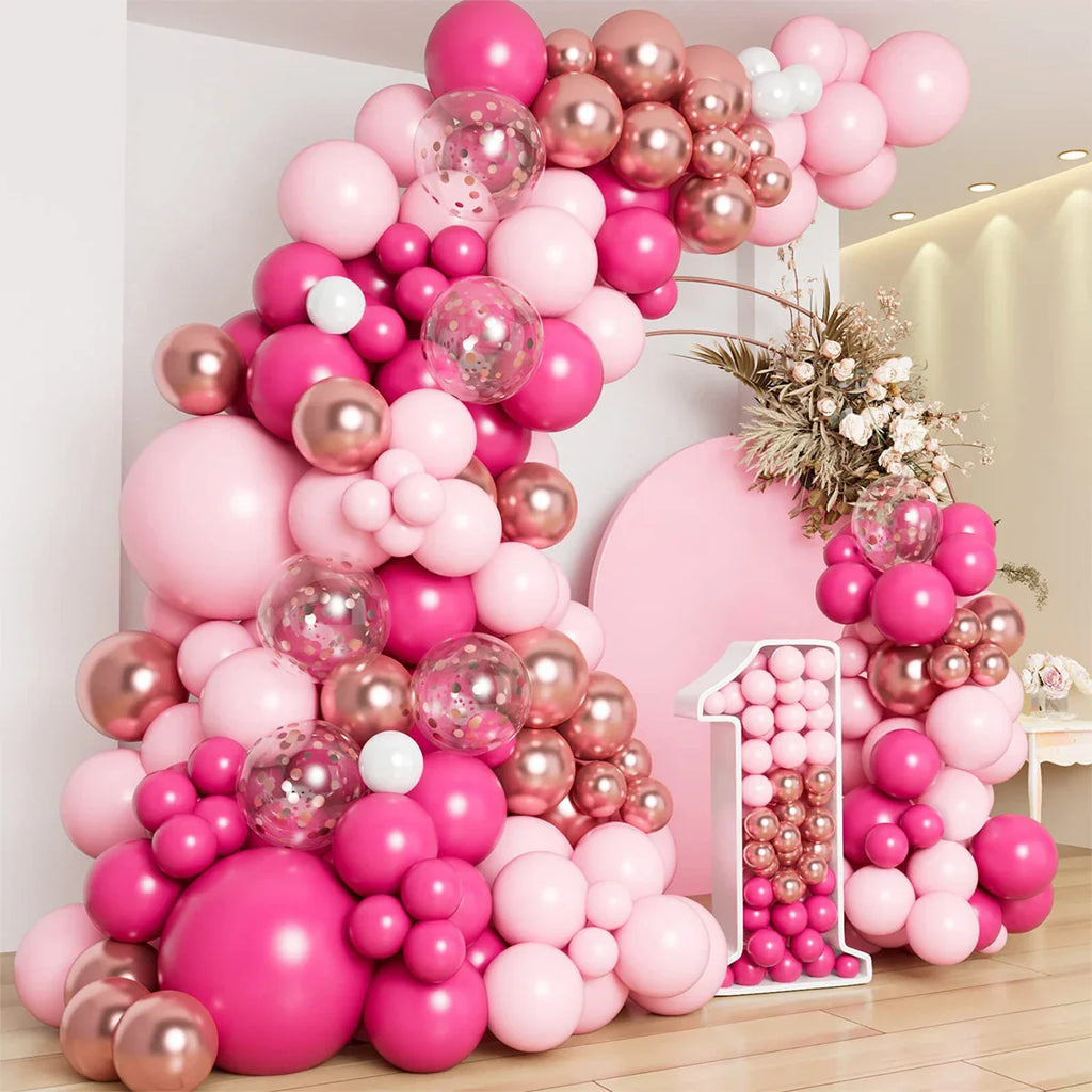 Kit de arco de guirnalda de globos de macaron pastel rosa retro para decoración de fiesta de cumpleaños de boda, cadena de globos de oro rosa para baby shower de niñas