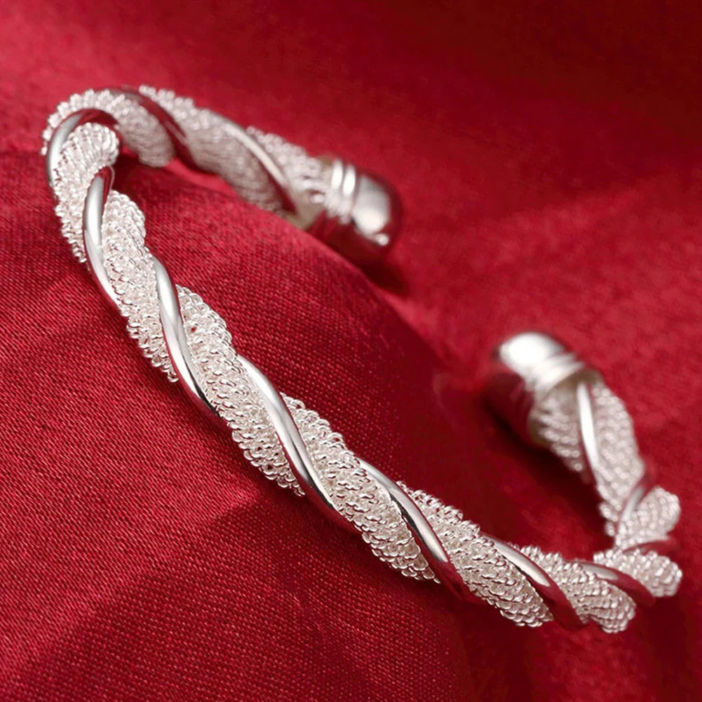 Wholesale Fine 925 Sterling Silver Bangles Bracelet Charms Heart Open for Women Lady Jewelry Adjustment Cuff Wedding Gift